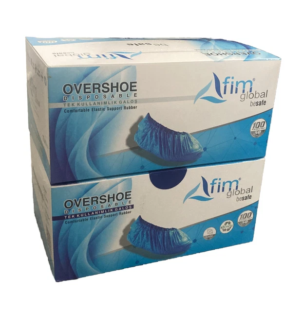 2 Pack (100 Pcs/50 Pairs Per Box) Disposable Boot & Shoe Covers Overshoe Blue.