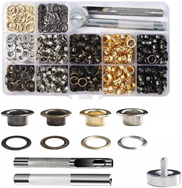 Ösen Werkzeug Kit Set 6mm 4 Farben3tlg für DIY Leder Handwerk Stoff 400 Stück