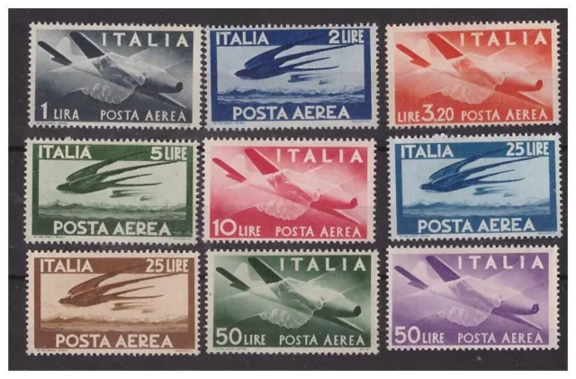 ITALIA 1945/55  Posta Aerea Democratica ruota Serie nuova  -  9 Valori ** MNH