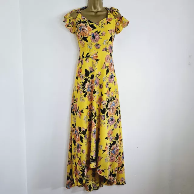 NEW Ex ASOS 6-16 Cold Shoulder Ruffle Dip Hem Chiffon Floral Maxi Dress Wedding