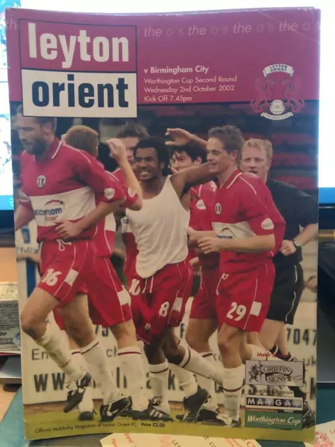 Leyton Orient v Birmingham City 02/10/2002 Football programme & team sheet