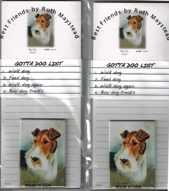 New Wire Fox Terrier Magnetic Refrigerator 2 List Pads & Magnet By Ruth Maystead