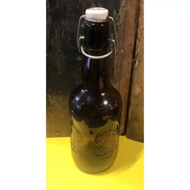 Grolsch Beer Bottle Amber Brown Glass Porcelain Flip Swing Top Vintage No chips