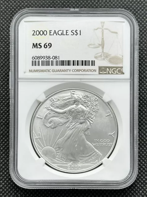 2000 $1 American 1oz 999 Fine Silver Eagle Type-1 NGC MS69 graded coin