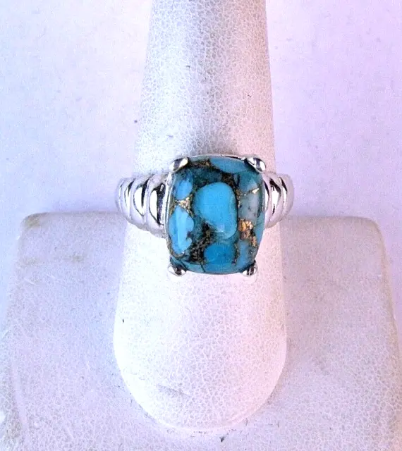 VINTAGE NATURAL TURQUOISE Solitaire Ring Sterling Silver Size 8.25 Band ...