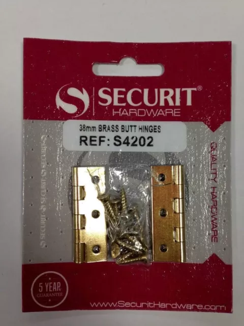 Securit 2 x Heavy Duty Solid Brass Butt Hinges 25 38 50 63 75mm Screws Included