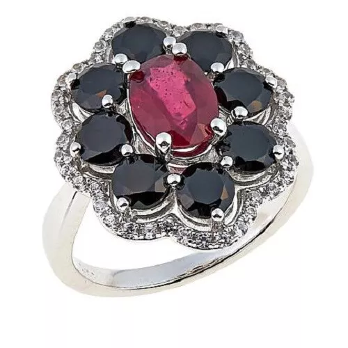 HSN Colleen Lopez Sterling Silver Ruby, Black Spinel & White Zircon Ring Size 8