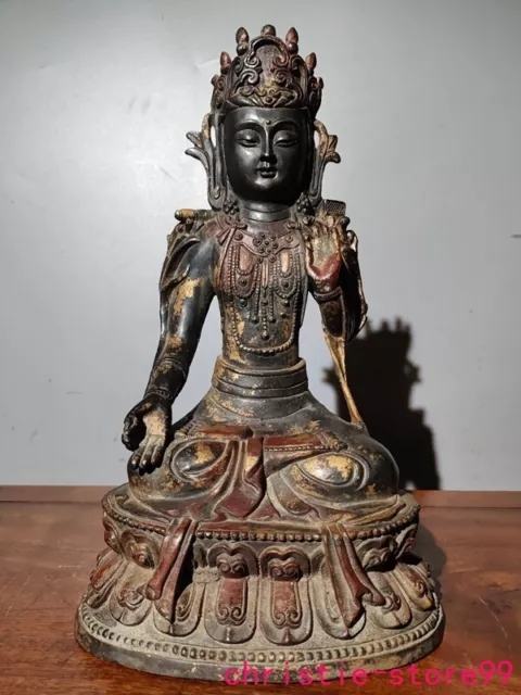 11.6" old Tibet Buddhism bronze Gilt Tara Kwan-Yin GuanYin Goddess Buddha statue