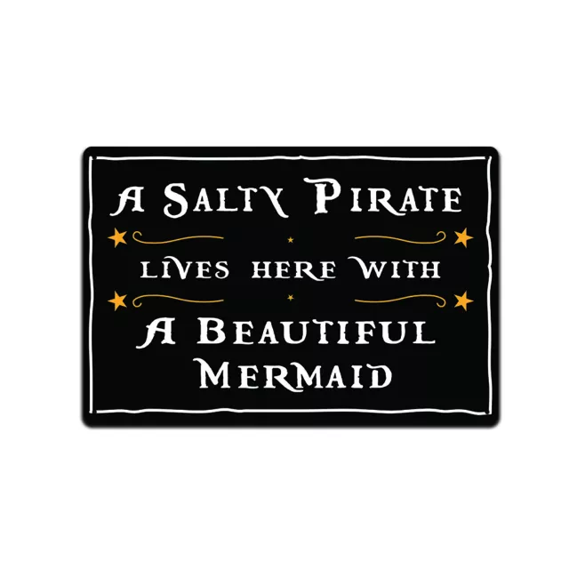 Tin Sign for Beach House Decor 12"x 8"  A Salty Pirate Lives Here Mermaid