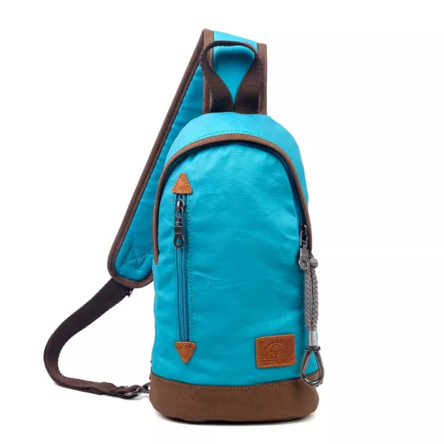 NEW! TSD Brand URBAN LIGHT COATED CANVES SLING BAG in TEAL with Genuine Leather