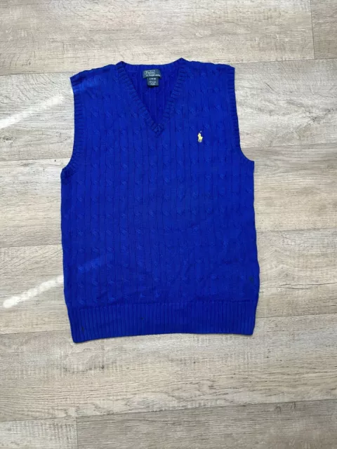 Polo Ralph Lauren Boy's Cable Knit 100% Cotton Sweater Vest Blue Size L 14-16