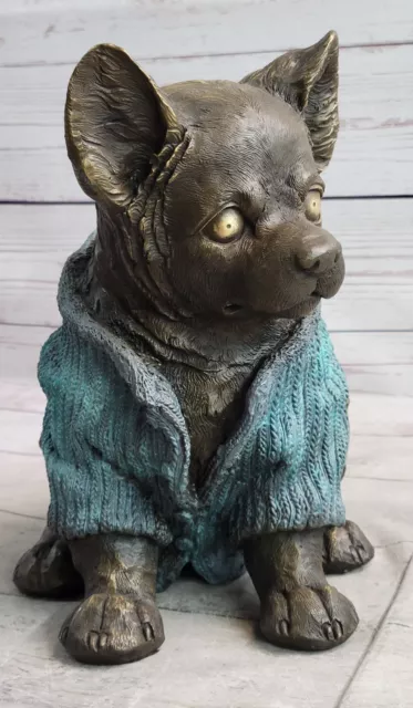 Two Tone Hand Made  Chihuahua Dog Special Patina Great Detailed Animal Artwork
