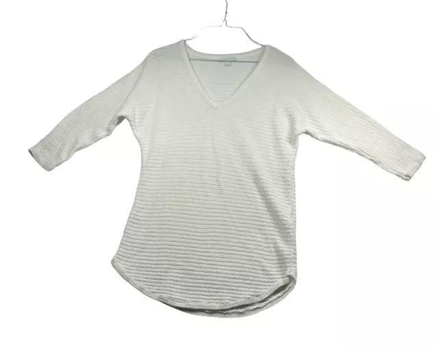 New York & Company Sweater Womens size Small White 3/4 Sleeve Knit V-Neck
