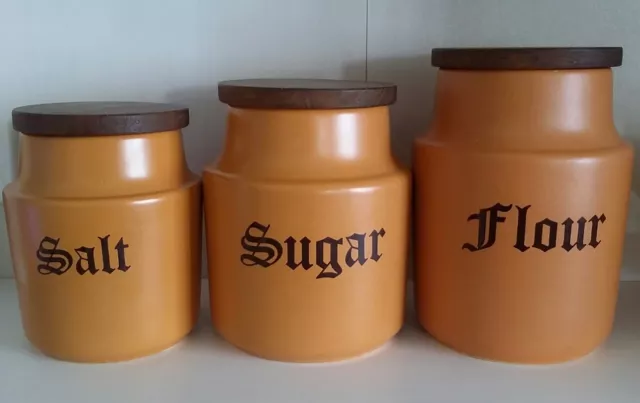 Vintage Studio Anna 'FIANA' Set OF 3 Retro KITCHEN CANISTERS w LIDS 70s - 80s