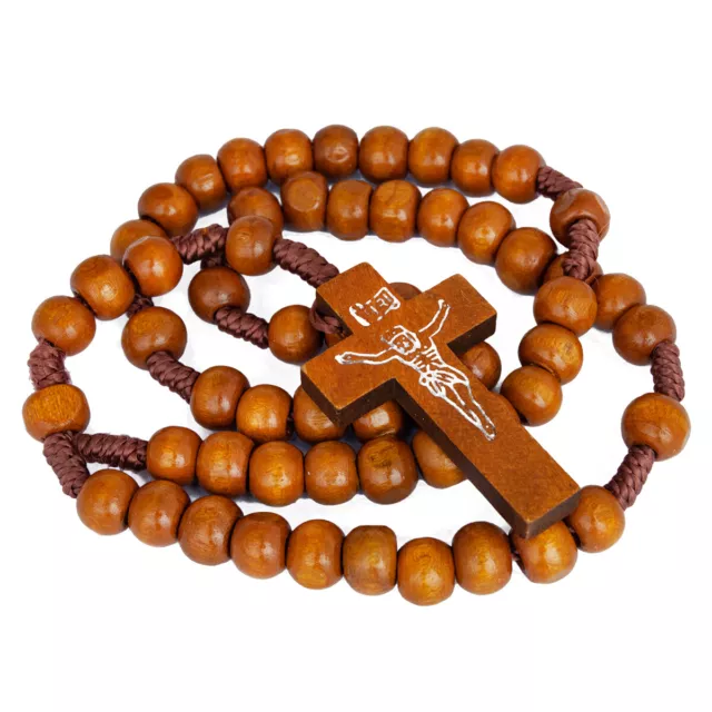 Catholic Wooden Prayer Beads Rosary with Crucifix from Jerusalem Holy Land 21''