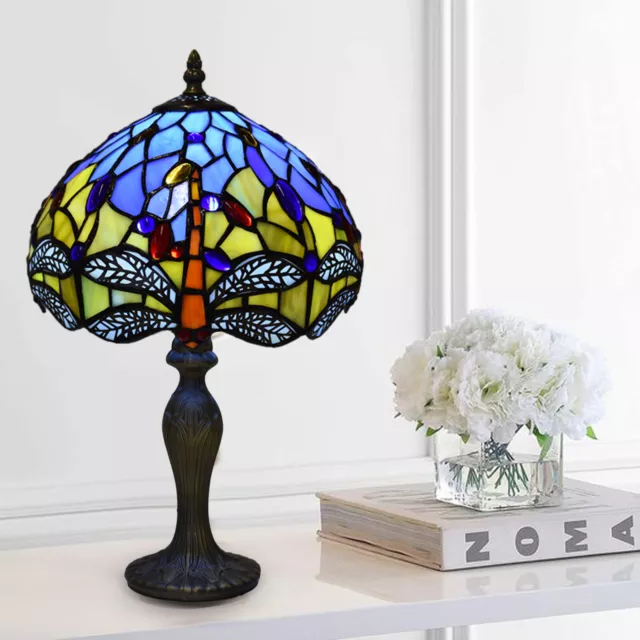 Tiffany 10 inch Table Lamp Dragonfly Style Handmade Stained Glass Multicolored
