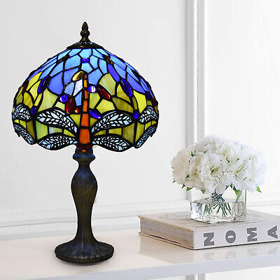 Tiffany Table Lamp Dragonfly Style Handmade 10 inch Stained Glass Multicolor