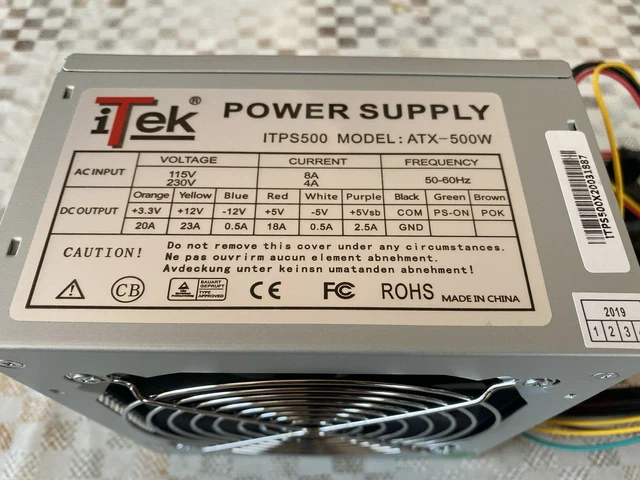 ALIMENTATORE per Case PC ITEK  ITPS500 ATX 500W,4 pin CPU,6 pin PCI-EX,3 SATA
