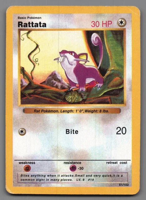 RATTATA 61/102 COMMON Base Set Shadowless Pokemon Unlimited