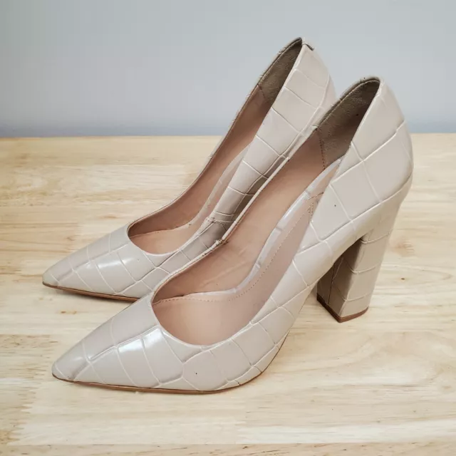 Brian Atwood Natural Odessa Embossed Leather Pumps, Size 6