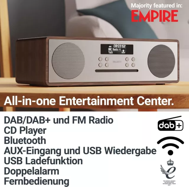 DAB-Radio Oakington Walnuss Majority CD-Player Bluetooth AUX USB