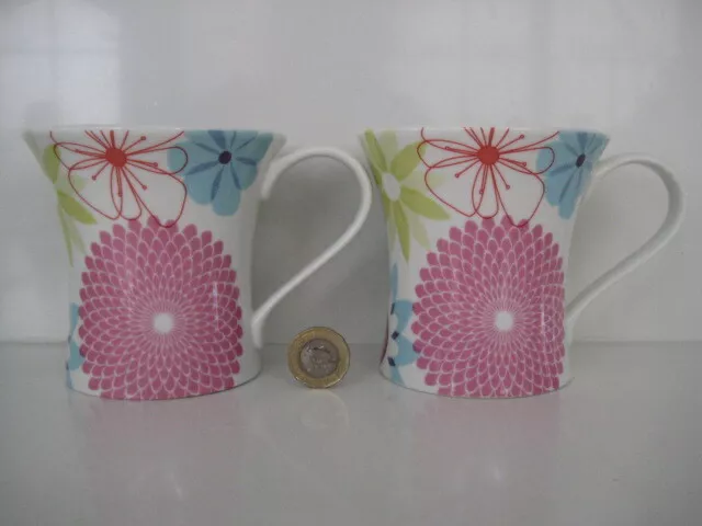 2  X  Portmeirion Pottery Flared Shaped Crazy Daisy Floral Multi Tea Coffee Mugs