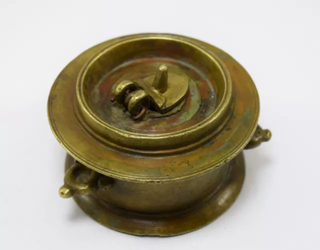 Genuine Old India Rare Handcrafted Ink Pot Antique Brass Made Inkwell. G67-39