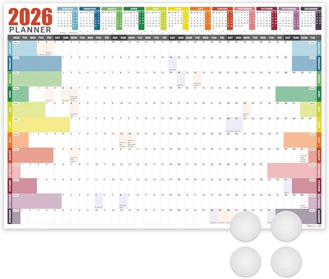 2026 WALL PLANNER A2 Laminated - Full Year 2026 UK - Wall... £10.90