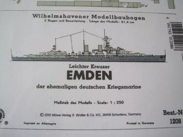 Emden  Kreuzer Wilhelmshavener Modellbaubogen Bastelbogen Kartonmodell