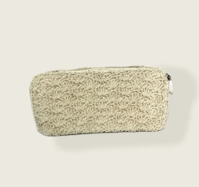 Unbranded Vintage Cream Zip Top Plastic Shell Crochet Pattern Clutch