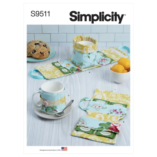 SIMPLICITY Patrón de Costura S9511 Taza Funda, Té Bolsa Funda , Taza Acogedor