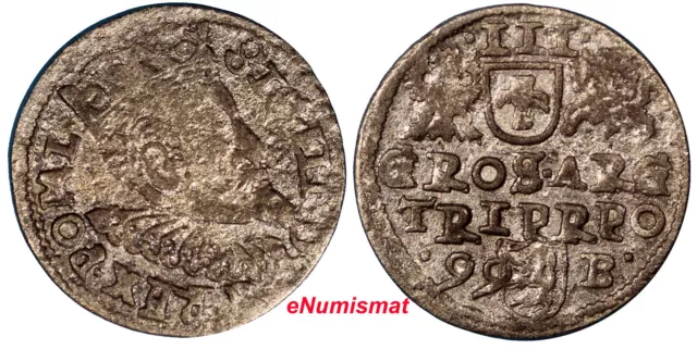 Poland Sigismund III Vasa. Silver 1599 Trojak  3 Groszy VF Toned SCARCE  (8331)