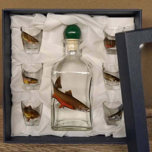 7-teiliges Aguardiente Vasos Juego Con Pescado Motivo + Garrafe Salmón Regalo 3