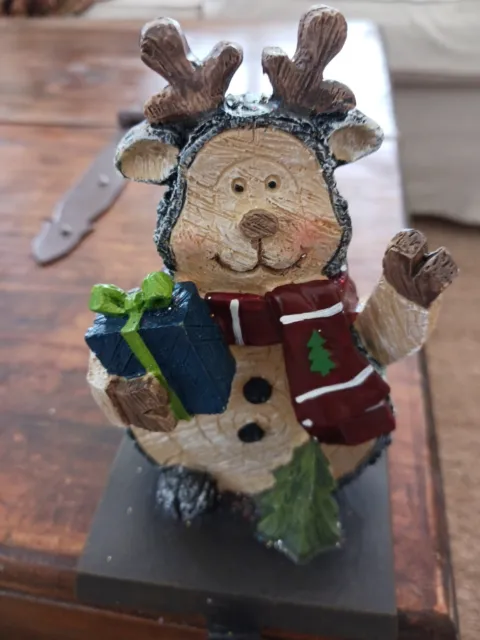 Teddy Bear In Reindeer Costume Christmas Stocking Holder Hanger Woodcut Hook