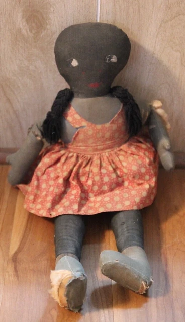 Antique Folk Art Cloth Black African American Rag Doll, 1900's vtg primitive old