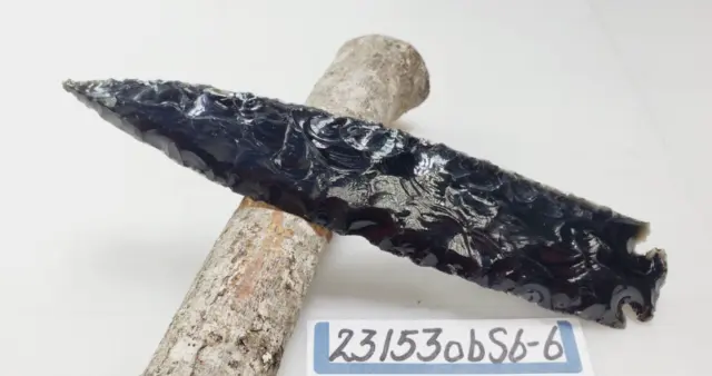 6.75" Obsidian Spearhead - Lance Head - Drill Point Hand Knapped "Dragon Glass"