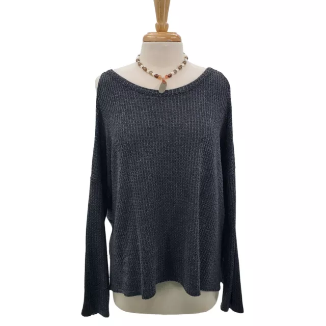 American Eagle Soft & Sexy Plush Womens Gray Waffle Knit Cold Shoulder Top XL