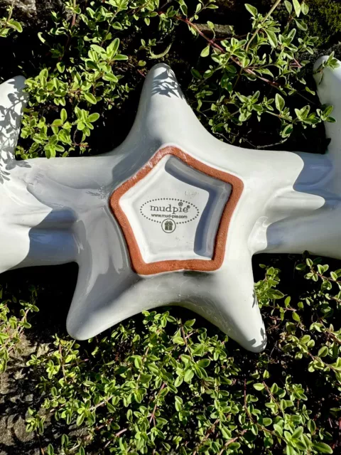 3 STARFISH  Dip/Appetizer Plate White Glazed Terracotta by MUDPIE NWOT 3