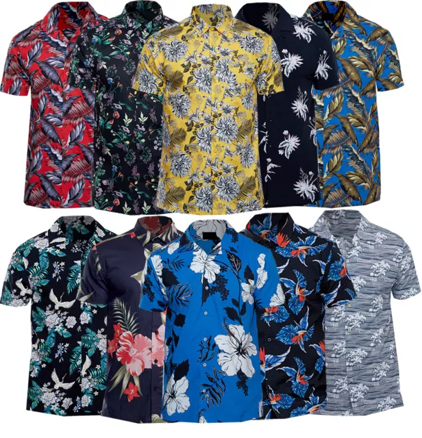 Mens Fashion Hawaiian Floral Shirt Short Sleeved Casual Cotton or Viscose S-XXL