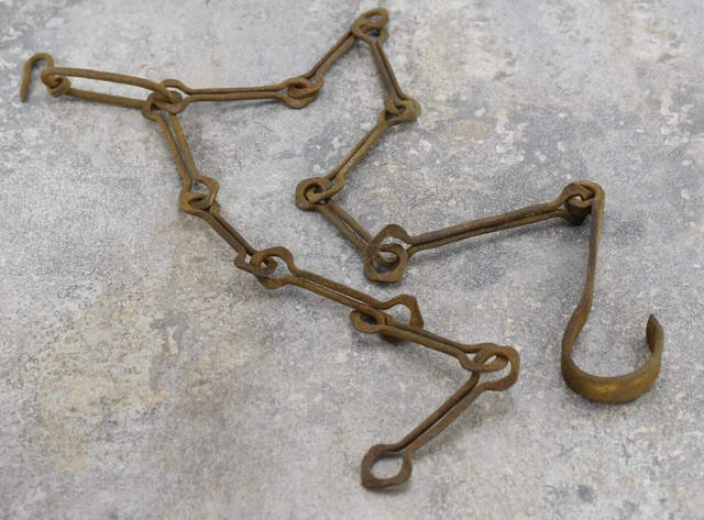 5 Ft Antique Hand Forged Wrought Iron ~ 1800's Primitive Hearth Fireplace Chain