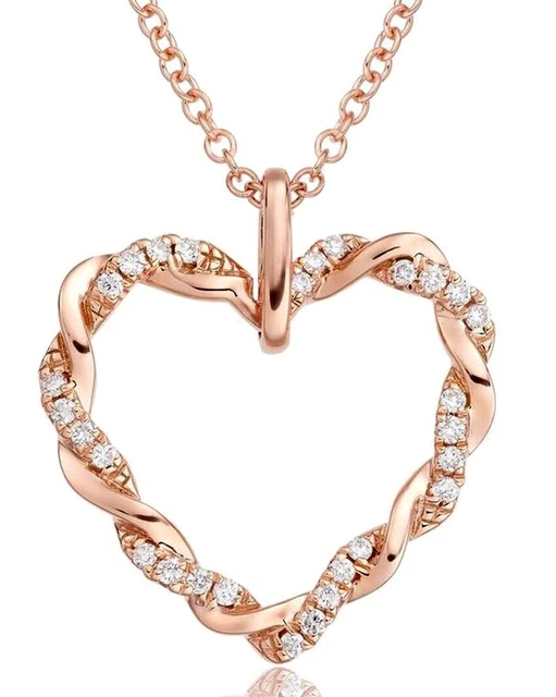 Natale 0.70ct Naturale Diamante Rotondo 14k Oro Rosa Matrimonio Ciondolo a Cuore
