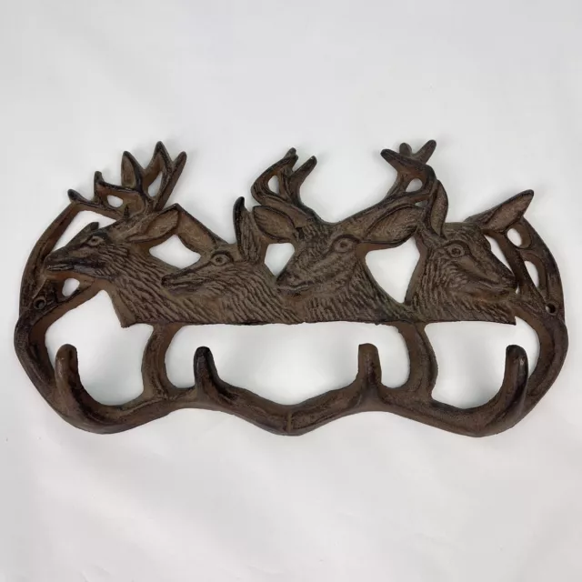 Cast Iron Deer Heads Antlers Wall Hook Rack Rustic Decorative Coat Key Hanger