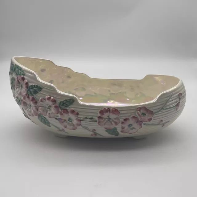 Vintage Maling Lustre Ware Boat Shaped Fruit Bowl With Apple Blossom