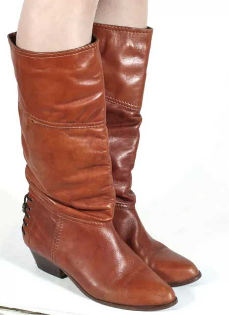 Damenstiefel Lederstiefel Leder Vintage Elegant Stiefel Cognac 39