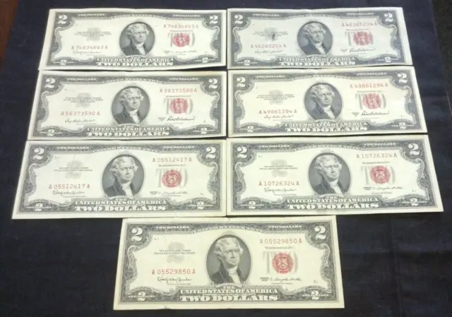 (4) 1953 & (3) 1963 $2 Red Seal Legal Tender Notes Xf/Au Crispy (2398)