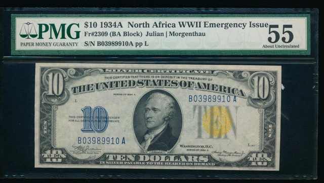AC $10 1934A North Africa PMG 55 Fr 2309