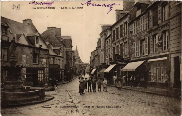 CPA AK La Normandie - TINCHEBRAY - Place de l'Église St-Rémy (435804)