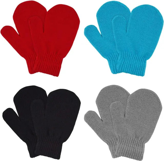4 Pairs Toddler Magic Stretch Mittens Winter Warm Kids Knit Gloves for Little Gi
