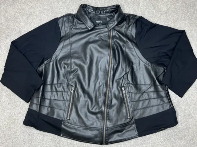 Torrid Jacket Womens Size 5 Black Faux Leather Full Zip Lined Stretch Biker Moto