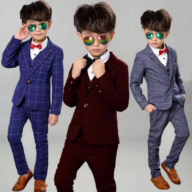 3Pcs Kids Boys Suit Set Toddler Formal Tuxedo Suits Wedding Party Dresses  2-12Y